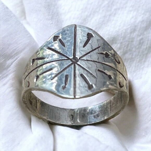 Handmade Womens Sterling Silver .925 Abstract Geometric Hammered Ring Sz 8.5 - Picture 6 of 9